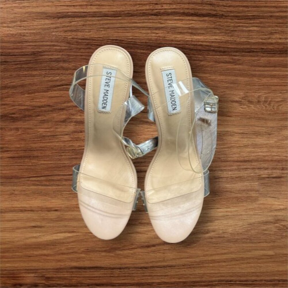 Steve Madden Womens Camille Peep Toe Ankle Strap Sandals,‎ Clear Size 9.5 - Picture 9 of 9